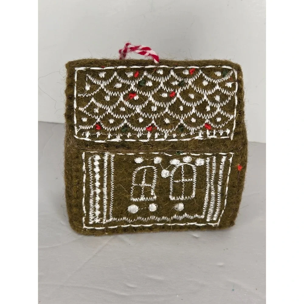 Felt Gingerbread House Brown Christmas Ornament Embroidered Wool Holiday